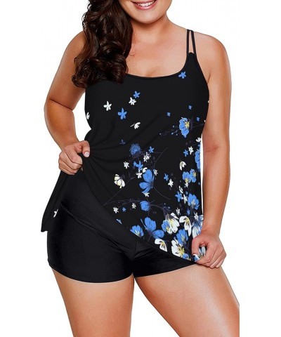 Tummy Control Tankini Swimsuits for Women's 2 Piece Bikini Long Tank Top with Boyshorts Bathing Suits Blue & White Floral $14...