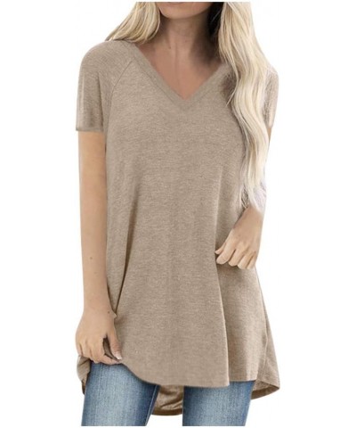 Womens Short Sleeve T Shirt V Neck Loose High Low Tee Shirts Summer Casual Loose Fit Soft Tunic Tops Blouse Khaki $10.33 Tops