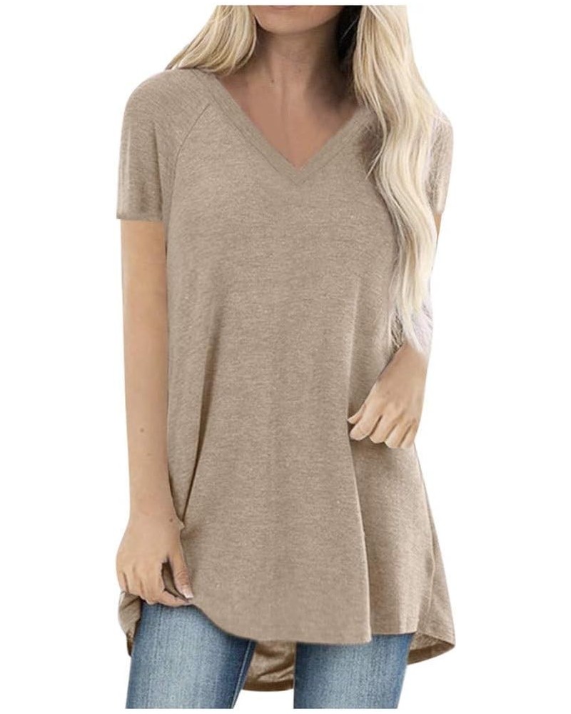 Womens Short Sleeve T Shirt V Neck Loose High Low Tee Shirts Summer Casual Loose Fit Soft Tunic Tops Blouse Khaki $10.33 Tops