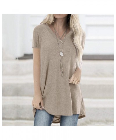 Womens Short Sleeve T Shirt V Neck Loose High Low Tee Shirts Summer Casual Loose Fit Soft Tunic Tops Blouse Khaki $10.33 Tops