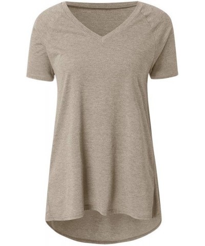 Womens Short Sleeve T Shirt V Neck Loose High Low Tee Shirts Summer Casual Loose Fit Soft Tunic Tops Blouse Khaki $10.33 Tops