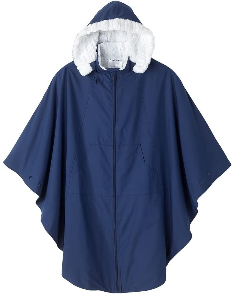 Women's Adaptive Faux Fur-Lined Wheelchair Cape With Hood - Luxurious Winter-Warmth Self-Dressing Cape Navy $88.68 Jackets