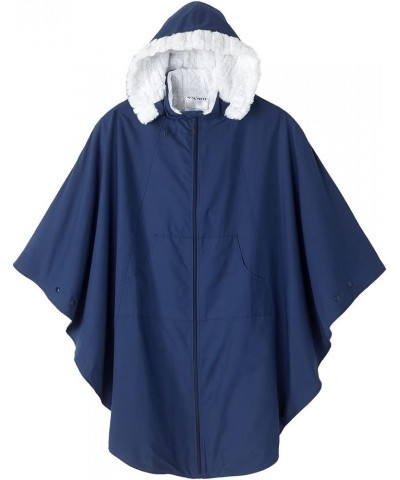 Women's Adaptive Faux Fur-Lined Wheelchair Cape With Hood - Luxurious Winter-Warmth Self-Dressing Cape Navy $88.68 Jackets