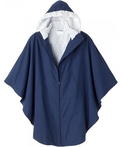 Women's Adaptive Faux Fur-Lined Wheelchair Cape With Hood - Luxurious Winter-Warmth Self-Dressing Cape Navy $88.68 Jackets