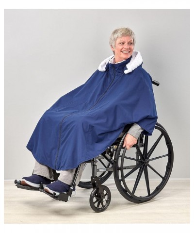 Women's Adaptive Faux Fur-Lined Wheelchair Cape With Hood - Luxurious Winter-Warmth Self-Dressing Cape Navy $88.68 Jackets