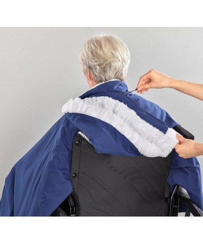 Women's Adaptive Faux Fur-Lined Wheelchair Cape With Hood - Luxurious Winter-Warmth Self-Dressing Cape Navy $88.68 Jackets