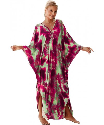 Women Geometric Print Kaftan Dresses Caftans Loungewear with Waist Drawstring B34 $20.29 Swimsuits