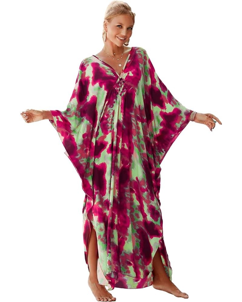 Women Geometric Print Kaftan Dresses Caftans Loungewear with Waist Drawstring B34 $20.29 Swimsuits