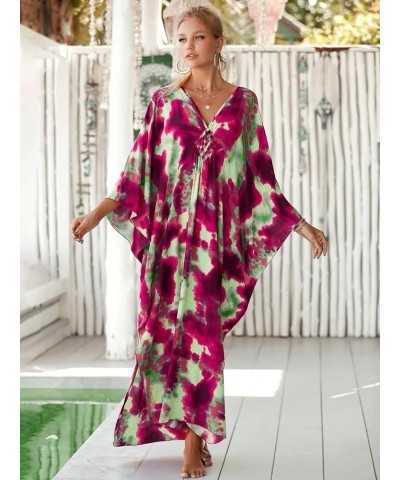 Women Geometric Print Kaftan Dresses Caftans Loungewear with Waist Drawstring B34 $20.29 Swimsuits