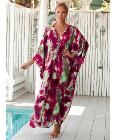 Women Geometric Print Kaftan Dresses Caftans Loungewear with Waist Drawstring B34 $20.29 Swimsuits