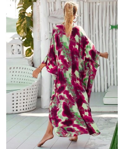 Women Geometric Print Kaftan Dresses Caftans Loungewear with Waist Drawstring B34 $20.29 Swimsuits