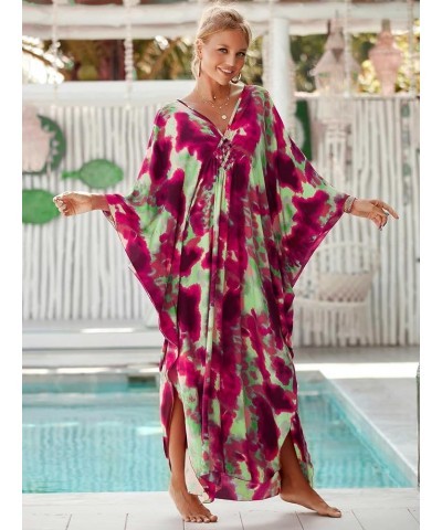 Women Geometric Print Kaftan Dresses Caftans Loungewear with Waist Drawstring B34 $20.29 Swimsuits