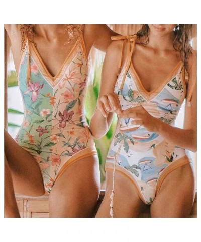 Vintage One Piece Swimsuit for Girs Reversible Floral Tie Print Cute Bathing Suits for Teen Tummy Control Swimsuits for Women...