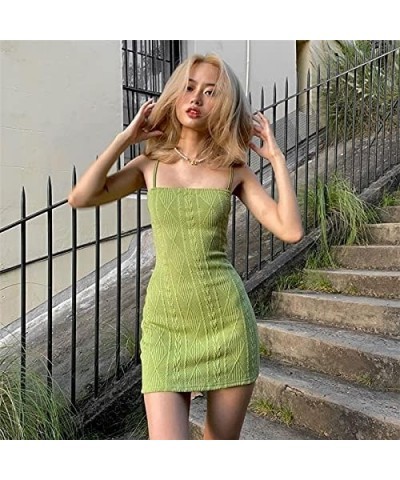 Women Vintage Square Crochet Knitted Dress Halter Neck Hollow Out Striped Mini Dresses Fashion Crocheting Streetwear 2-green ...