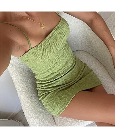 Women Vintage Square Crochet Knitted Dress Halter Neck Hollow Out Striped Mini Dresses Fashion Crocheting Streetwear 2-green ...