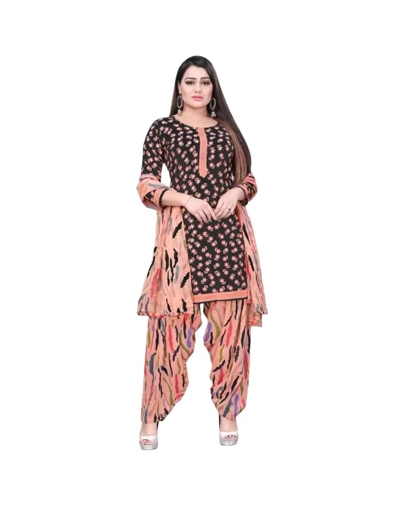 Readymade New Patiala Punjabi Salwar Suit of Crepe Fabric with Chiffon Dupatta for Women Orange-8 $21.48 Suits