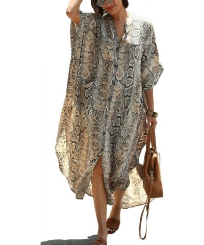 Womens Long Bathing Suit Coverups Loose Plus Size Beach Kaftan Dresses Snake Pattern $19.03 Swimsuits