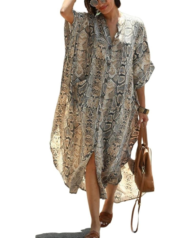 Womens Long Bathing Suit Coverups Loose Plus Size Beach Kaftan Dresses Snake Pattern $19.03 Swimsuits