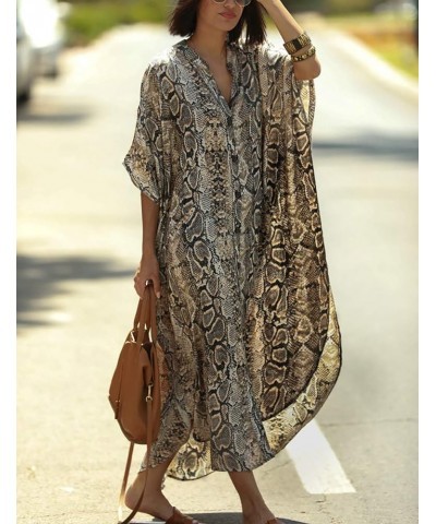 Womens Long Bathing Suit Coverups Loose Plus Size Beach Kaftan Dresses Snake Pattern $19.03 Swimsuits