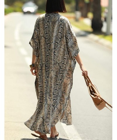 Womens Long Bathing Suit Coverups Loose Plus Size Beach Kaftan Dresses Snake Pattern $19.03 Swimsuits