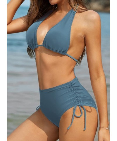 Women's High Waisted Two Piece Swimsuit Halter Triangle Bikini Set Sexy Bathing Suit Airy Blue $21.80 Swimsuits