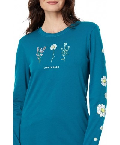 Women's Detailed Wildflowers Long Sleeve Crusher Tee Mallard Green Medium $13.25 T-Shirts