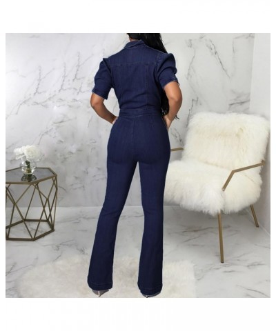 Sexy Bodycon Denim Jumpsuits for Women Trendy Sleeveless Button Down Bell Bottom Jumpsuit Flared Y2K Jean Rompers Eba-dark Bl...