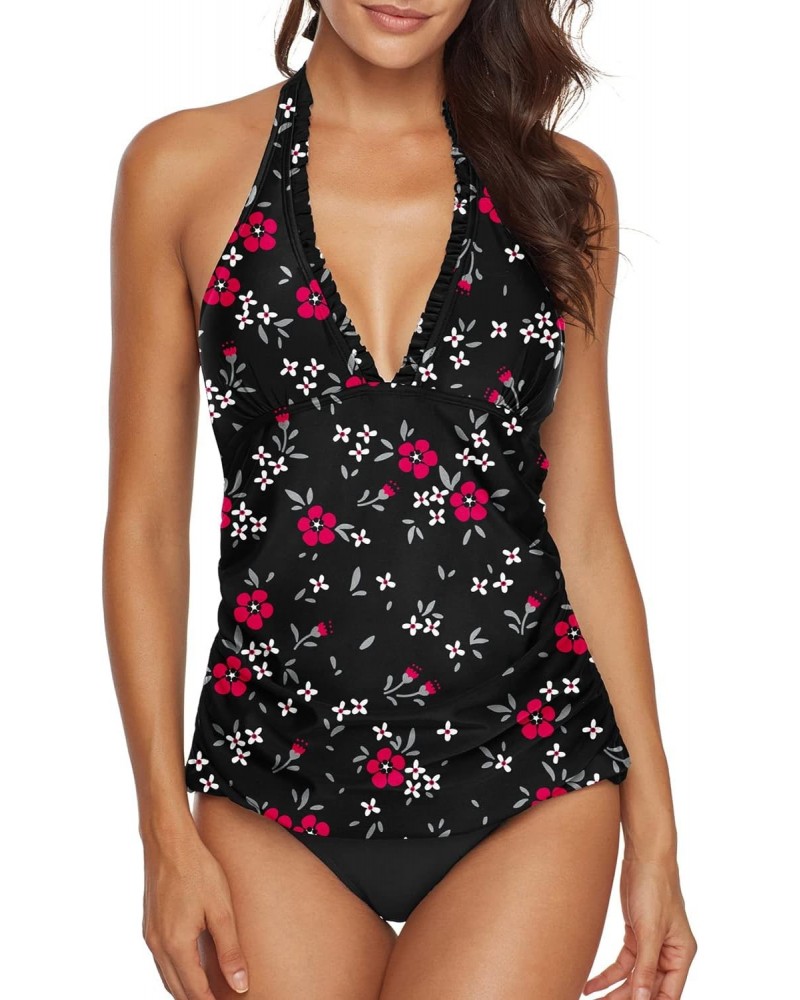 Two Piece Swimsuit Sexy V-Neck Ruffle Halter Backless Flyaway Tankini Suit Shivering S $11.01 Swimsuits