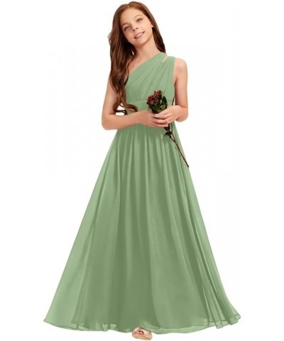 A-line One Shoulder Floor-Length Chiffon Junior Bridesmaid Dress for Wedding Teen Girls Party Gowns Basil $30.00 Dresses