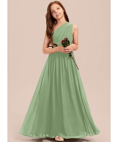 A-line One Shoulder Floor-Length Chiffon Junior Bridesmaid Dress for Wedding Teen Girls Party Gowns Basil $30.00 Dresses