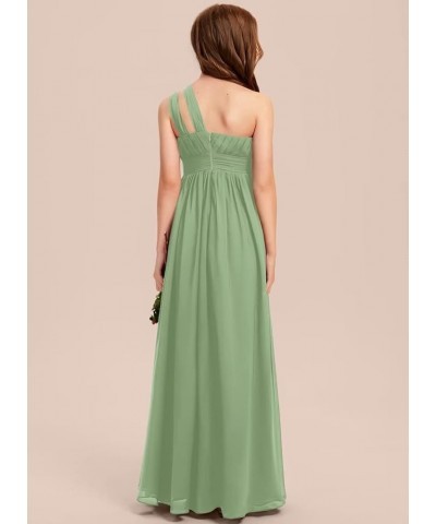 A-line One Shoulder Floor-Length Chiffon Junior Bridesmaid Dress for Wedding Teen Girls Party Gowns Basil $30.00 Dresses