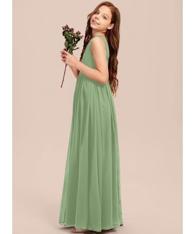 A-line One Shoulder Floor-Length Chiffon Junior Bridesmaid Dress for Wedding Teen Girls Party Gowns Basil $30.00 Dresses