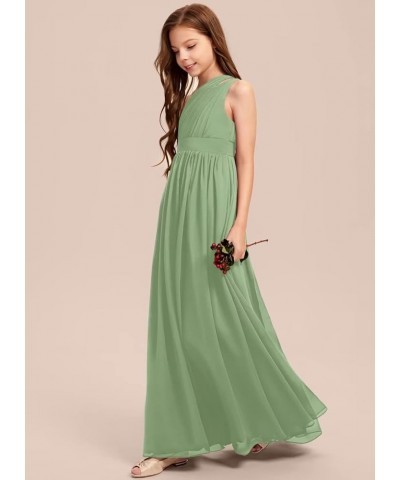 A-line One Shoulder Floor-Length Chiffon Junior Bridesmaid Dress for Wedding Teen Girls Party Gowns Basil $30.00 Dresses