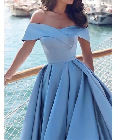 Off Shoulder Satin Prom Dresses Ball Gown Plus Size Formal Dresses for Women Wedding Dress with Slit Green $45.37 Dresses