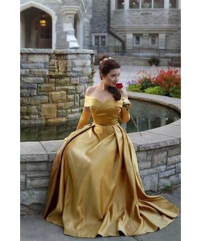 Off Shoulder Satin Prom Dresses Ball Gown Plus Size Formal Dresses for Women Wedding Dress with Slit Green $45.37 Dresses