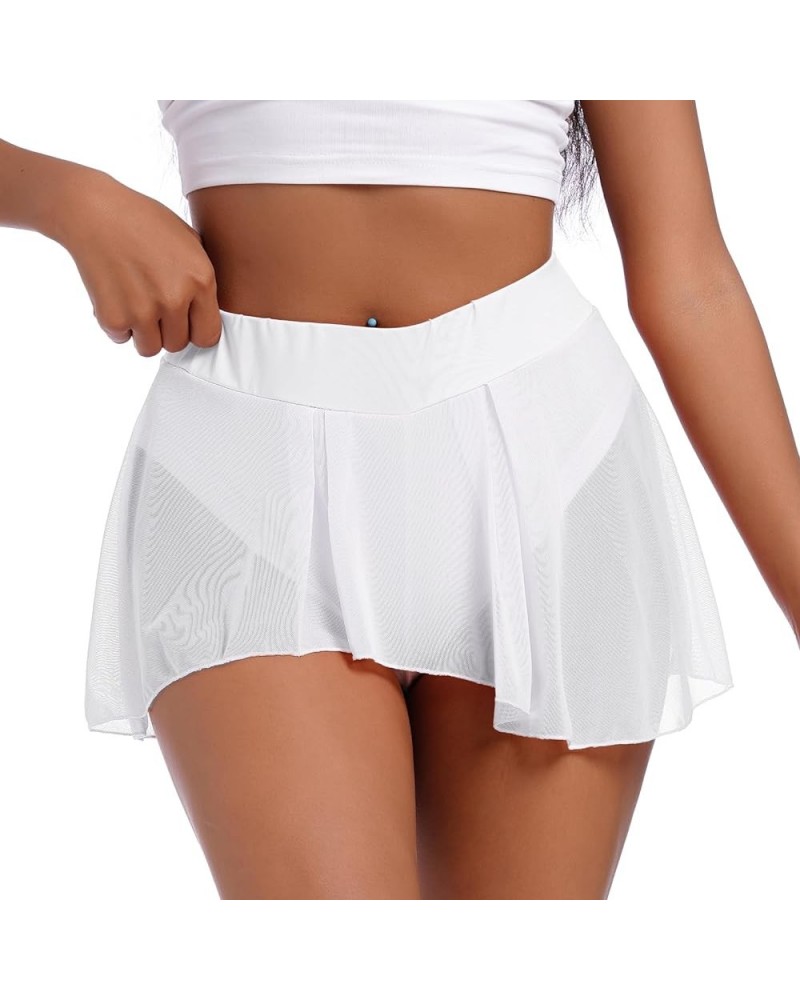 Womens Sexy Flowy Skirts Shorts Sheer Tulle 2 in 1 Pole Dance Yoga Rave Bottoms Sexy Butterfly Booty Shorts Hot Pants White $...