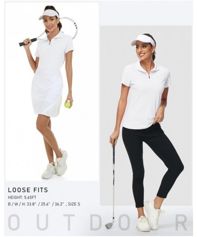 Women's UPF 50+ Short Sleeve Golf Tennis Polo Shirt Zip Up Cooling Bowling Shirt Quick Dry Workout Active T-Shirt Cream White...