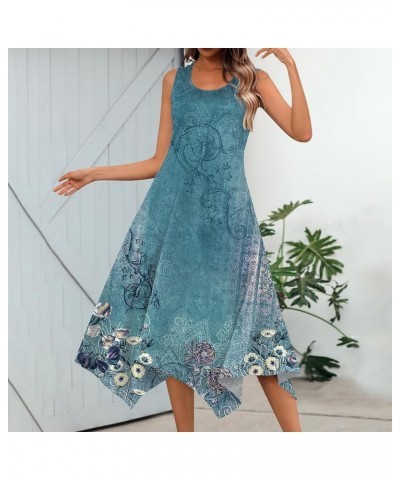 Floral Dresses for Women 2024 Easter Summer Sleeveless Sun Dress Trendy Casual Boho Dress Ladies Hawaiian Beach Dress 4cyan $...