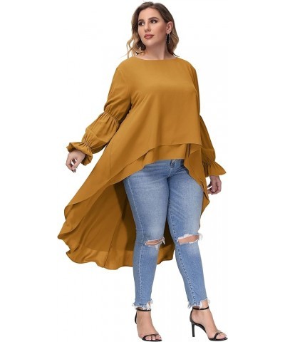 Women Plus Size High Low Tops Lantern Sleeve Asymmetrical Hem Blouse Shirt Dress Yellow $17.64 Tops