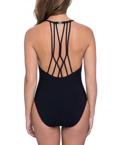 Women's Deep V-Neck One Piece Swimsuit Bamboo Black $36.00 Swimsuits