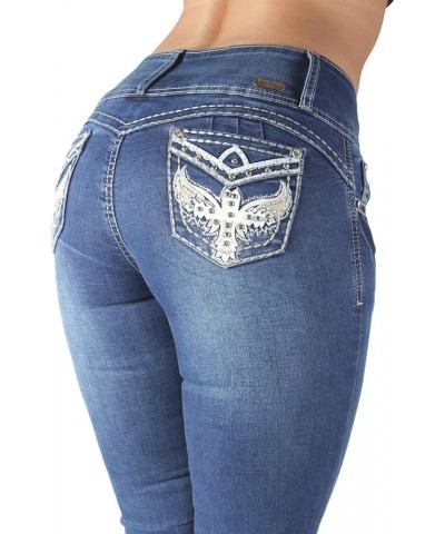 Colombian Design Butt Lift Plus Junior Size High Waist Straight Leg Jeans Washed M. Blue (Dj3765) $22.27 Jeans