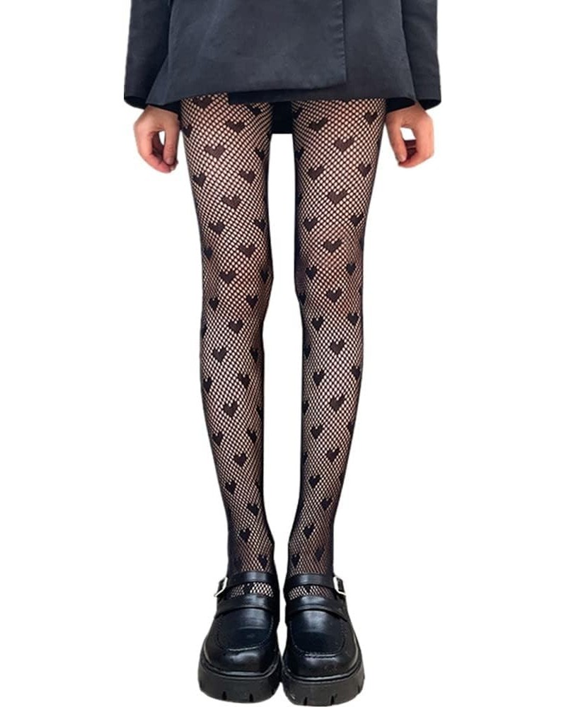 Women Fishnet Hollow Out Knitted Patterned Stockings Tights Vertical Strips Pantyhose For Female D-small Heart $10.43 Socks