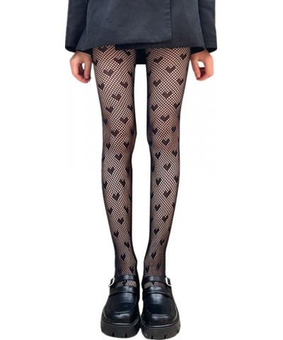 Women Fishnet Hollow Out Knitted Patterned Stockings Tights Vertical Strips Pantyhose For Female D-small Heart $10.43 Socks