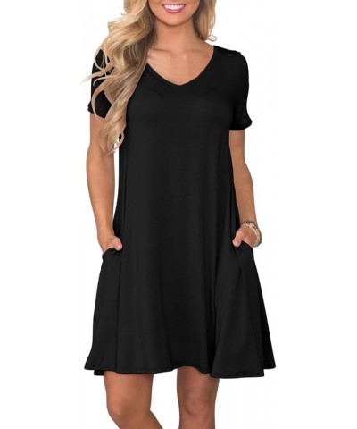 Women's Casual T Shirt Dress Summer Short Sleeve Swing Dresses with Pockets Black $13.11 Dresses