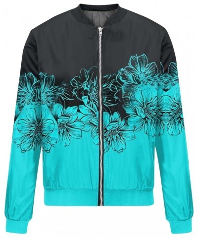 Zip Up Jackets for Women 2023 Trendy Casual Long Sleeve Coats Fall Bomber Jackets Cyan $11.39 Jackets