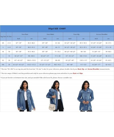 Button Down Long Sleeve Oversized Denim Jacket for Women Distressed Frayed Hem Jean Jacket with Pockets Dark Blue $16.51 Jackets