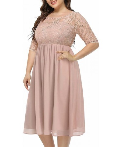 Plus Size Lace Chiffon Wedding Guest Dresses Women Cocktail Party Midi Dress Half Sleeve Dusty Pink $21.73 Dresses