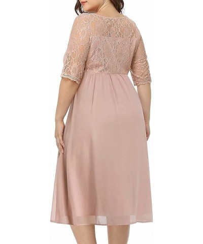 Plus Size Lace Chiffon Wedding Guest Dresses Women Cocktail Party Midi Dress Half Sleeve Dusty Pink $21.73 Dresses