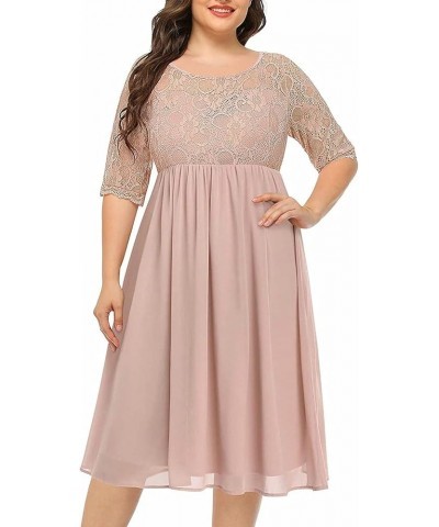 Plus Size Lace Chiffon Wedding Guest Dresses Women Cocktail Party Midi Dress Half Sleeve Dusty Pink $21.73 Dresses