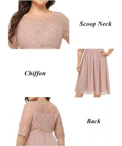 Plus Size Lace Chiffon Wedding Guest Dresses Women Cocktail Party Midi Dress Half Sleeve Dusty Pink $21.73 Dresses